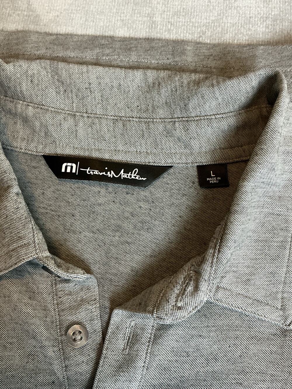 TravisMathew Seasonal Shade Polo Gray Green Stripe L